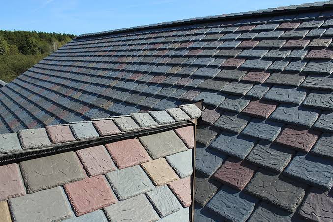 Synthetic slate-style tiles installed in a multicolor blend