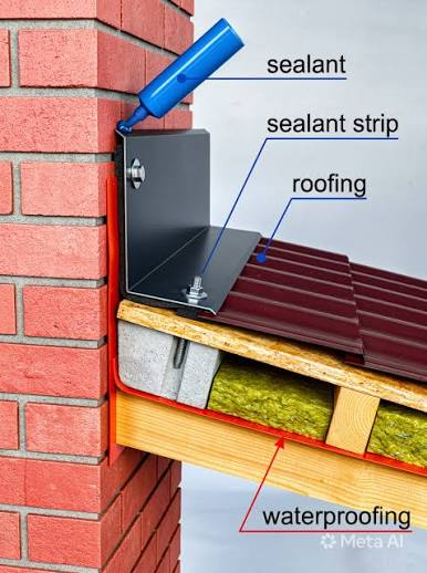 Waterproofing and sealant detail at a roof-to-wall transition